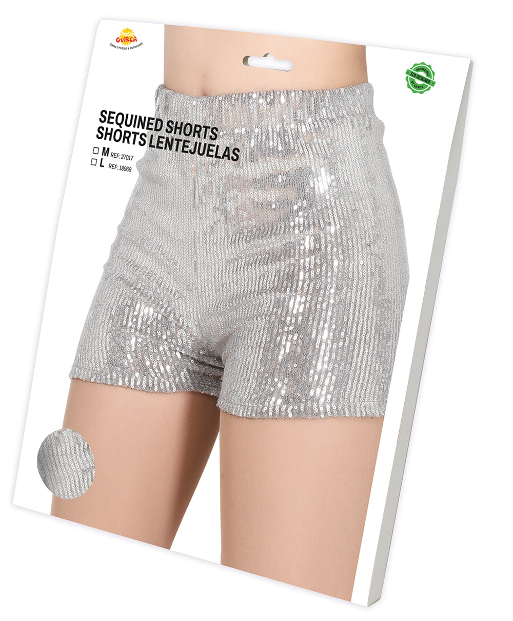 SILVER SEQUIN SHORTS, ADULTS, 42-44 (L)