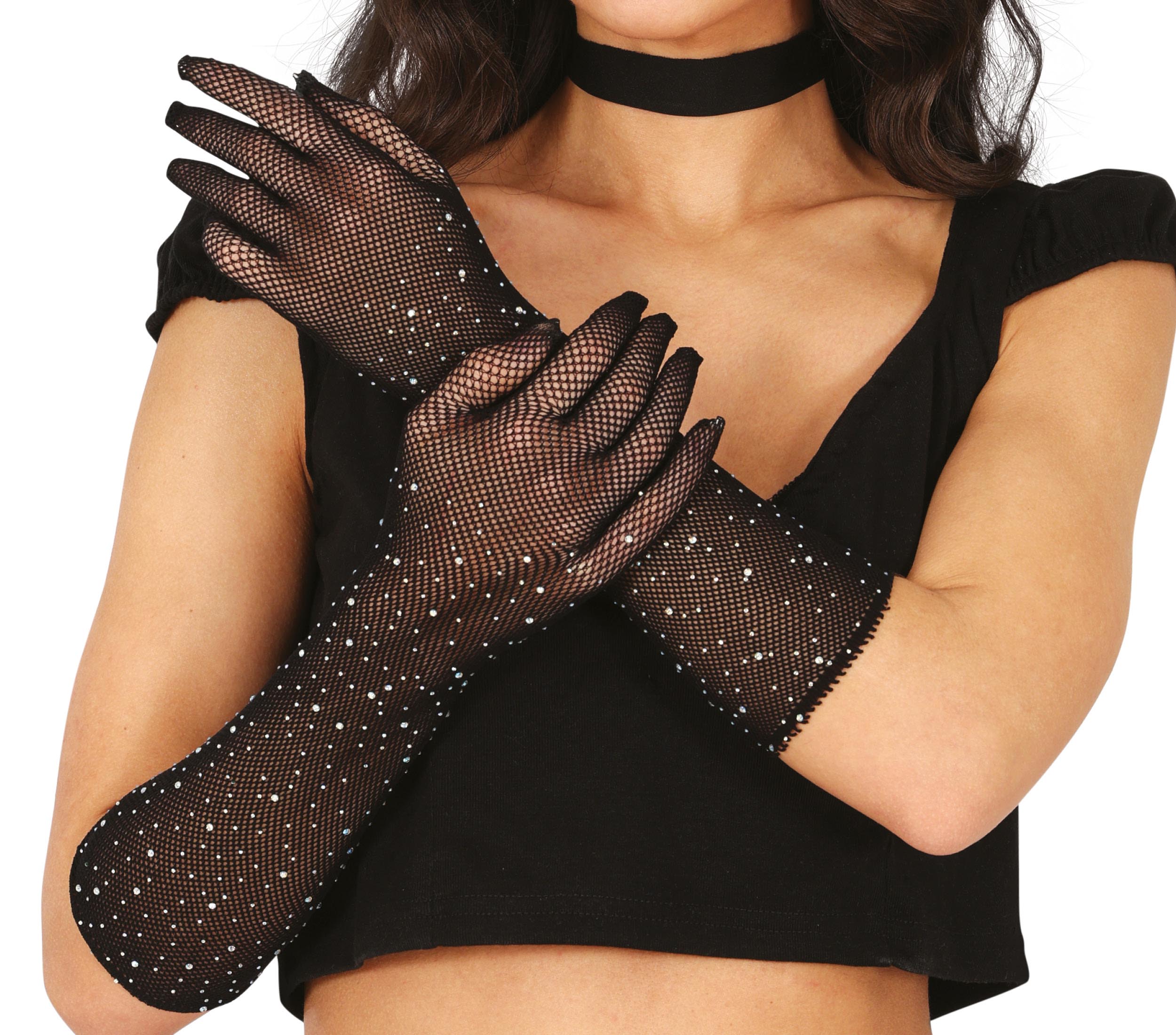 MESH GLOVES WITH RHINESTONES 30 CMS