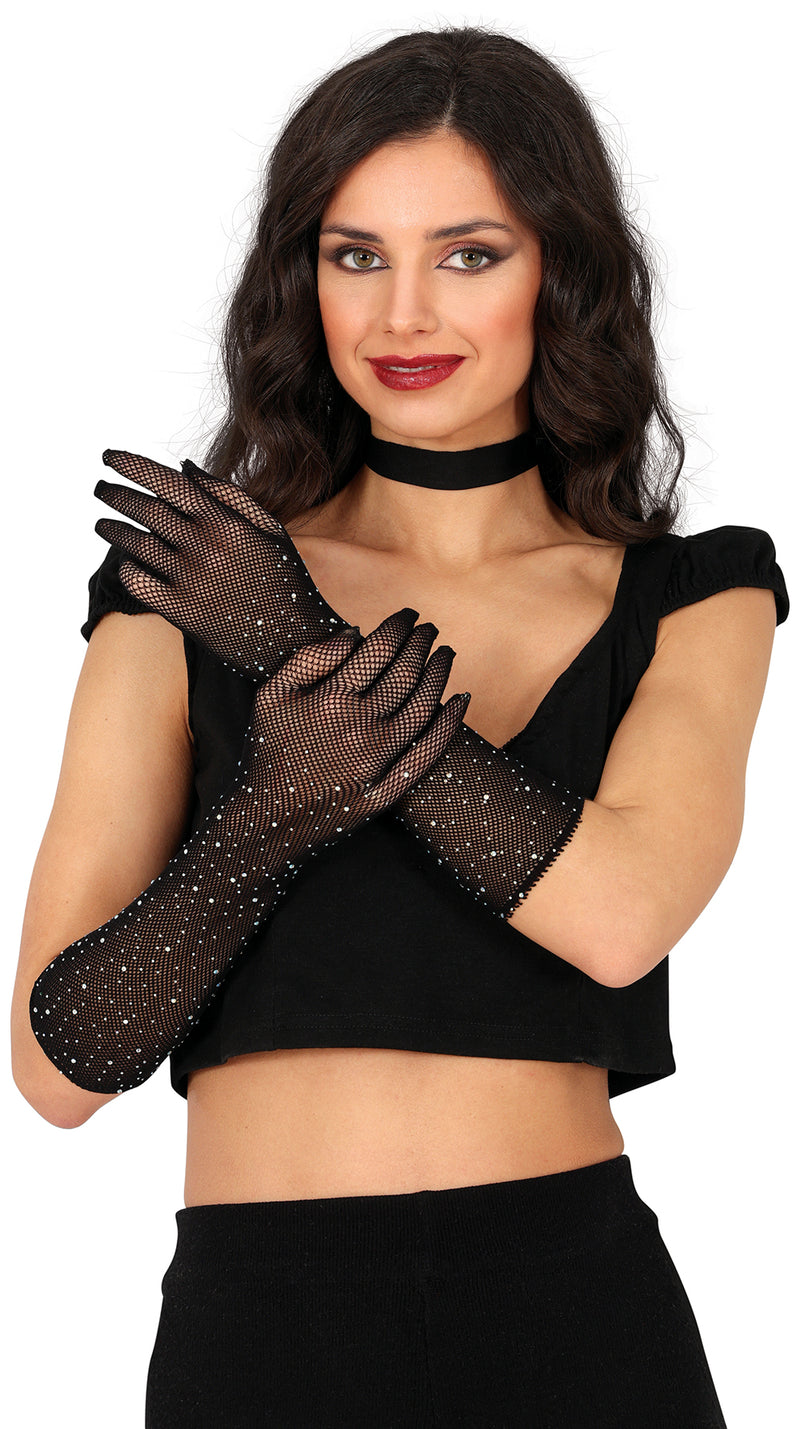 MESH GLOVES WITH RHINESTONES 30 CMS