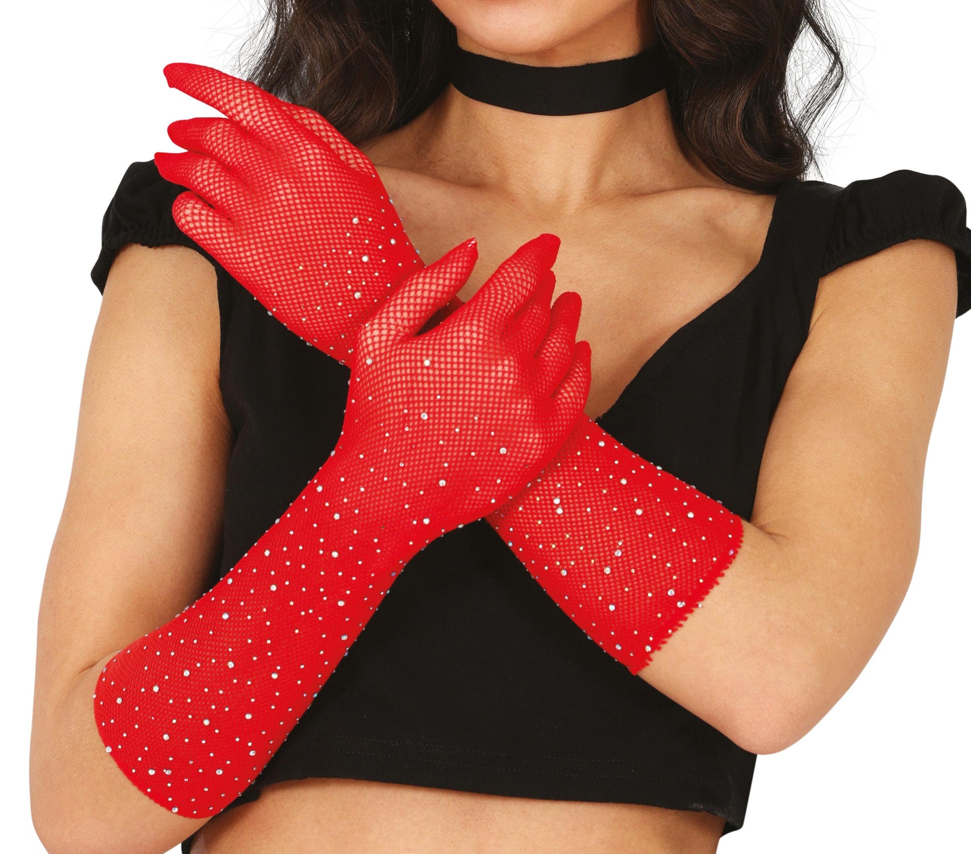 MESH GLOVES WITH RHINESTONES 30 CMS