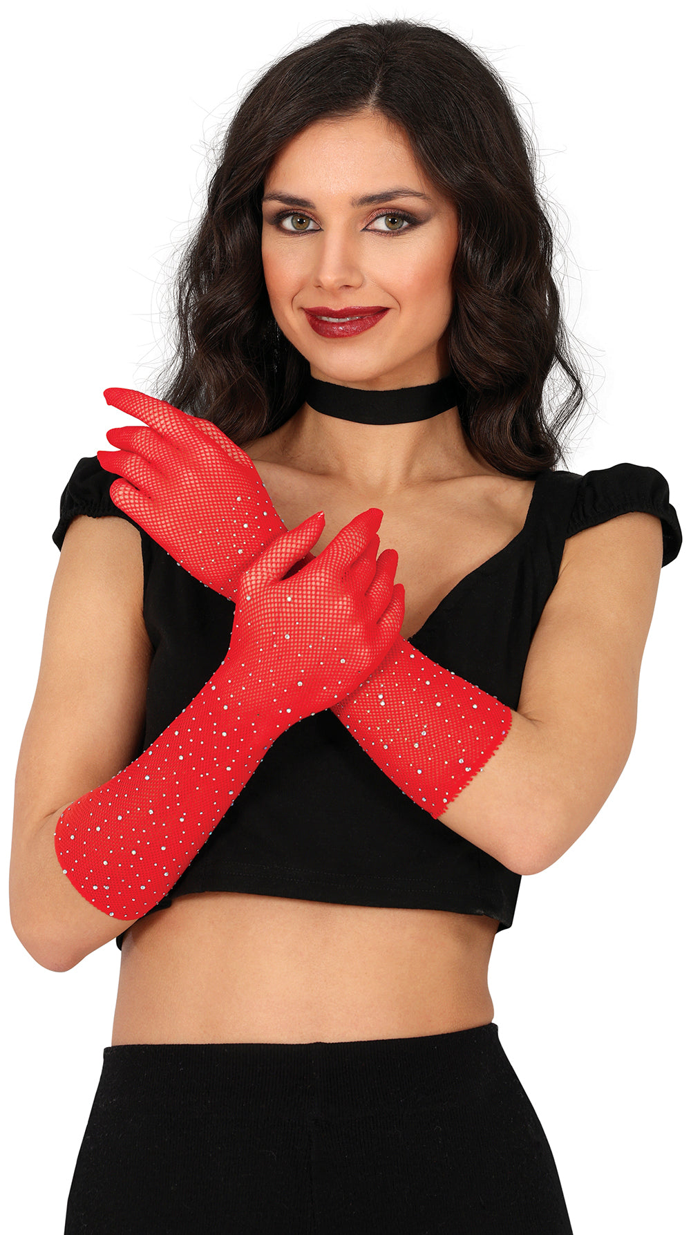 MESH GLOVES WITH RHINESTONES 30 CMS