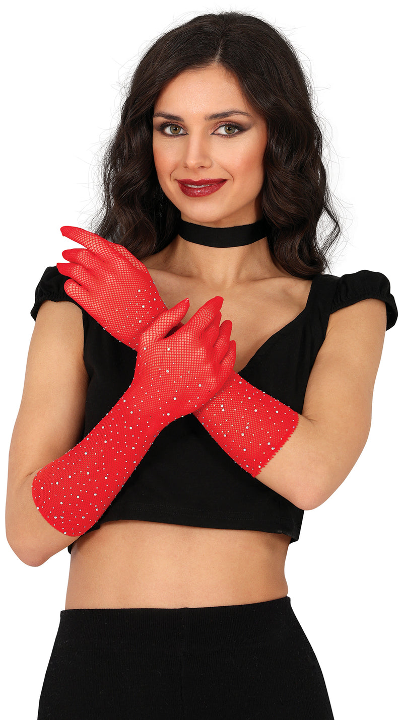 MESH GLOVES WITH RHINESTONES 30 CMS