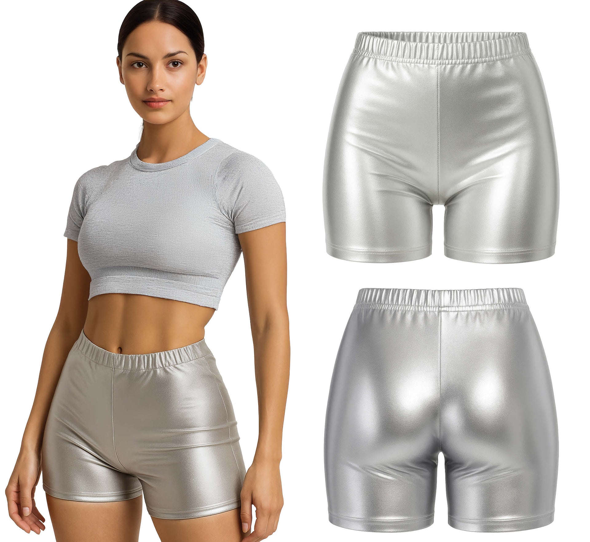 METALLIC SHORTS SILVER