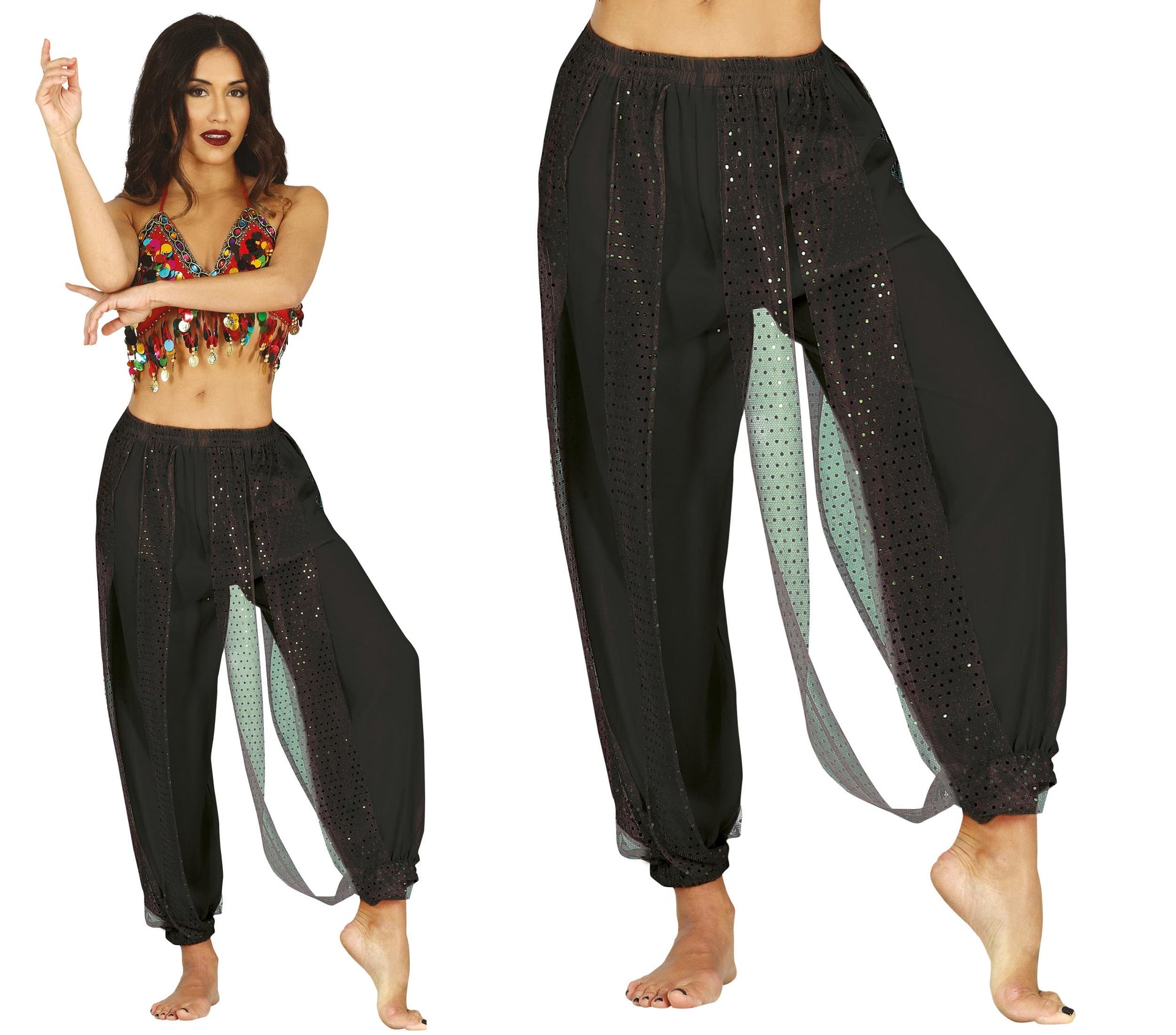 BLACK BELLY DANCE PANTS, ADULTS 42-44 (L)