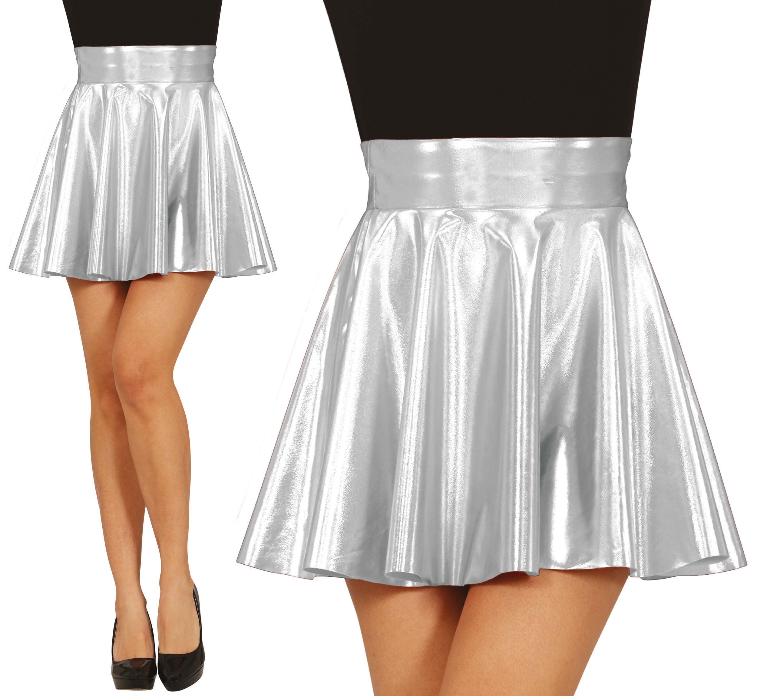 METALLIC SILVER SKIRT, WOMEN, 42-44 (L)