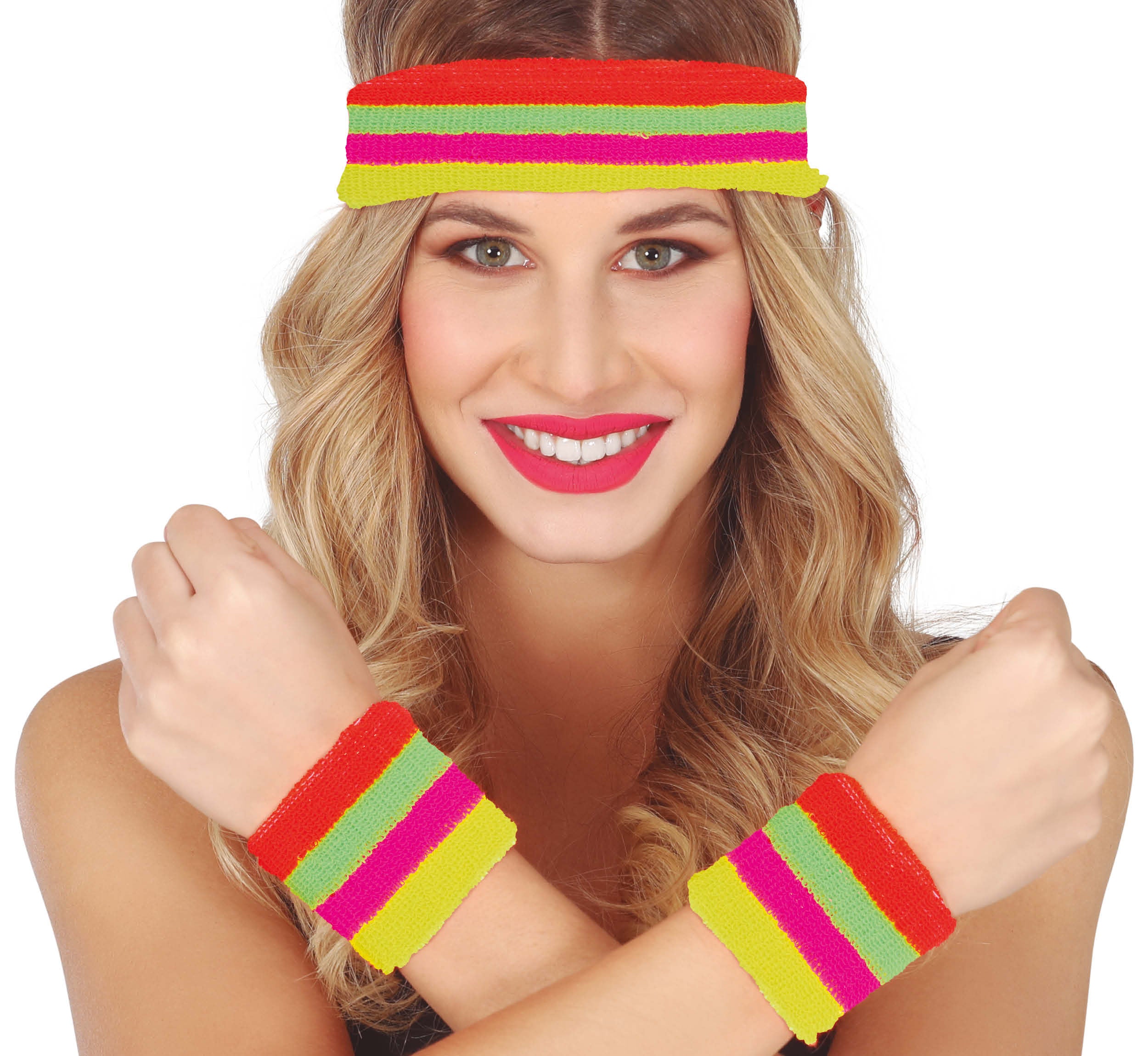 SET 2 WRISTBANDS AND HEADBAND, MULTICOLOR