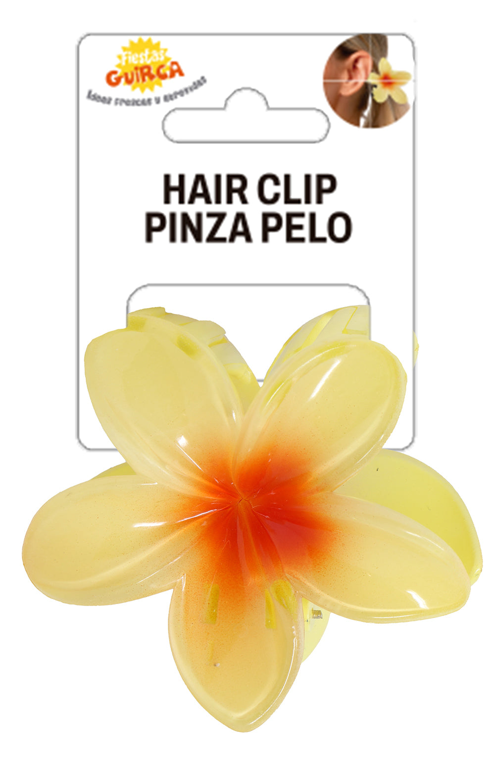 YELLOW HAIR FLOWER CLIP, 8 CMS, PVC