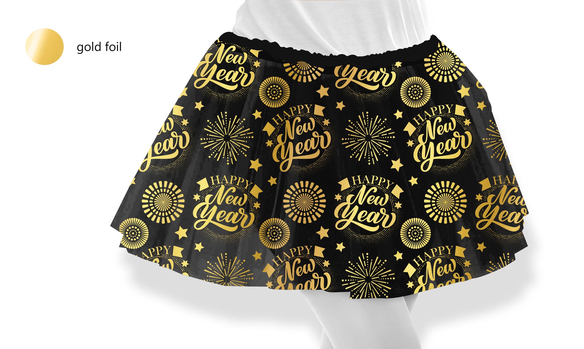 HAPPY NEW YEAR TUTU BLACK AND GOLD 30 CM, CHILDREN