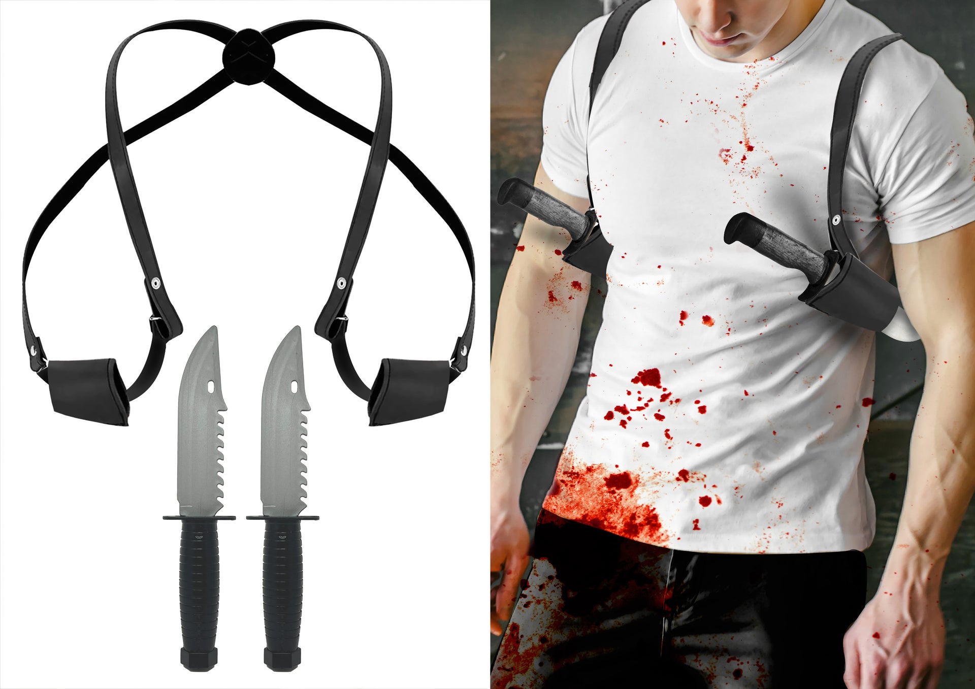 SHOULDER HOLSTER WITH 2 KNIVES