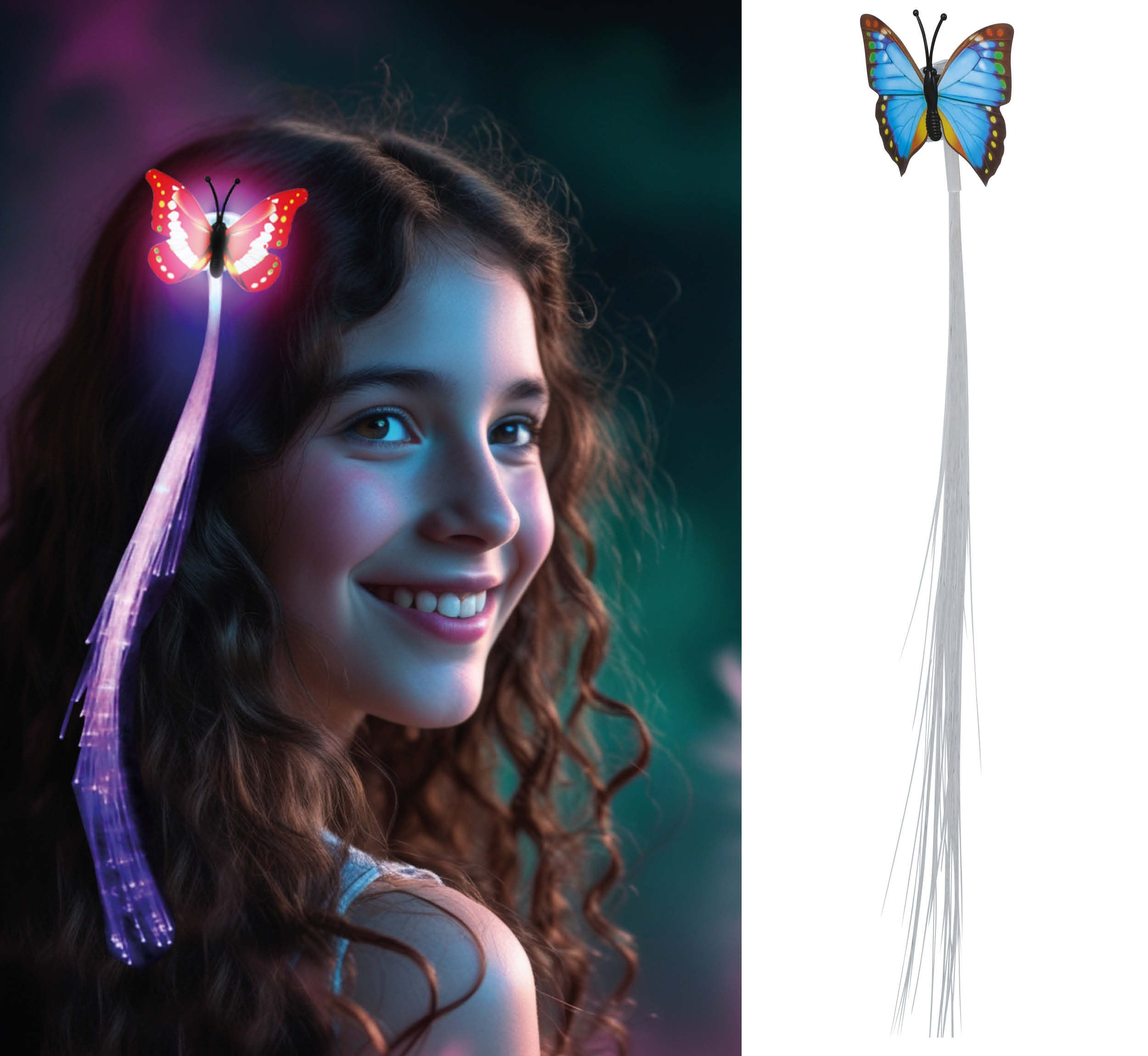 33 CM OPTICAL FIBER, LED, TUFT WITH BUTTERFLY