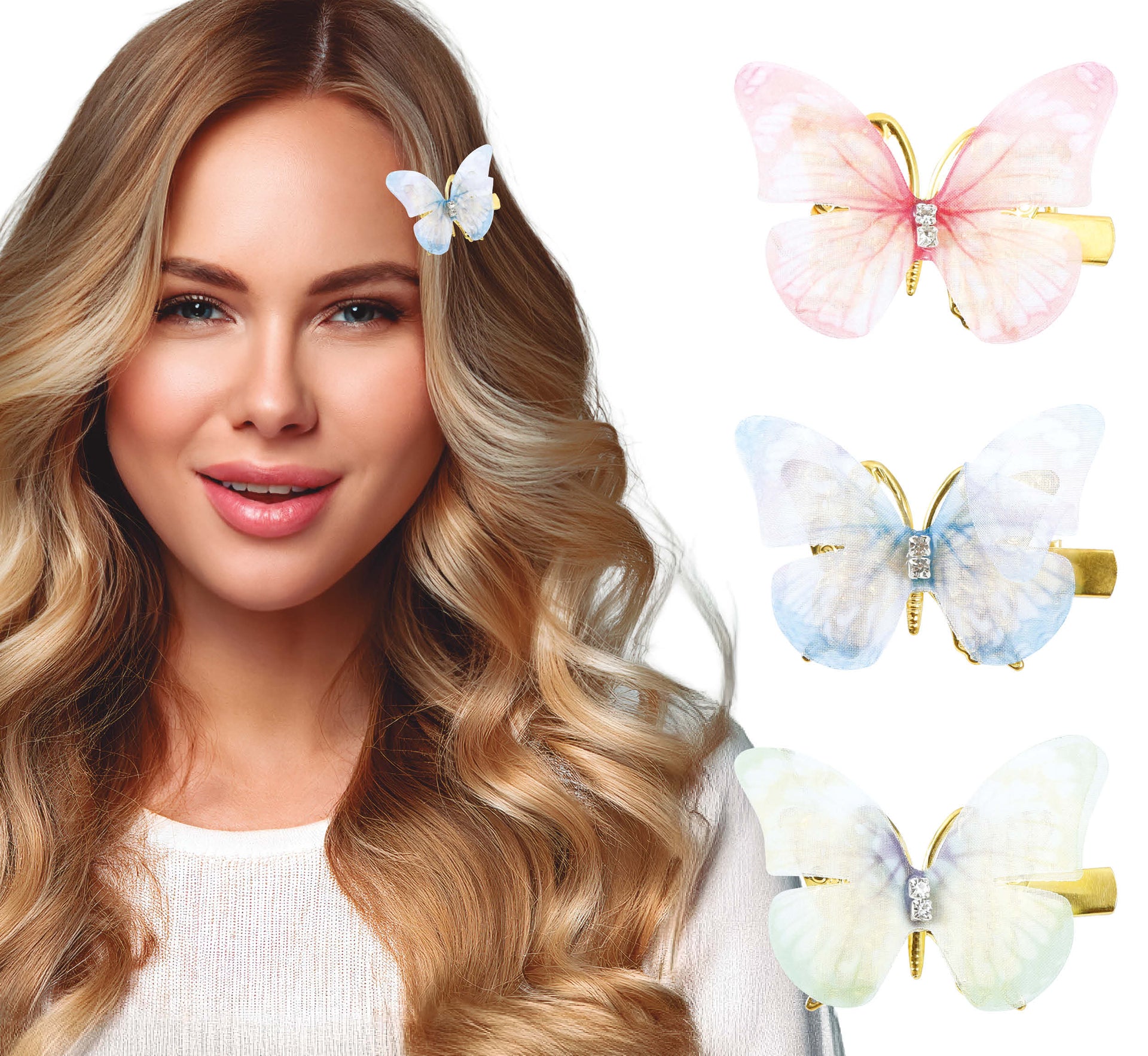 BLISTER WITH 6 ASSORTED BUTTERFLY CLIPS 5 CM