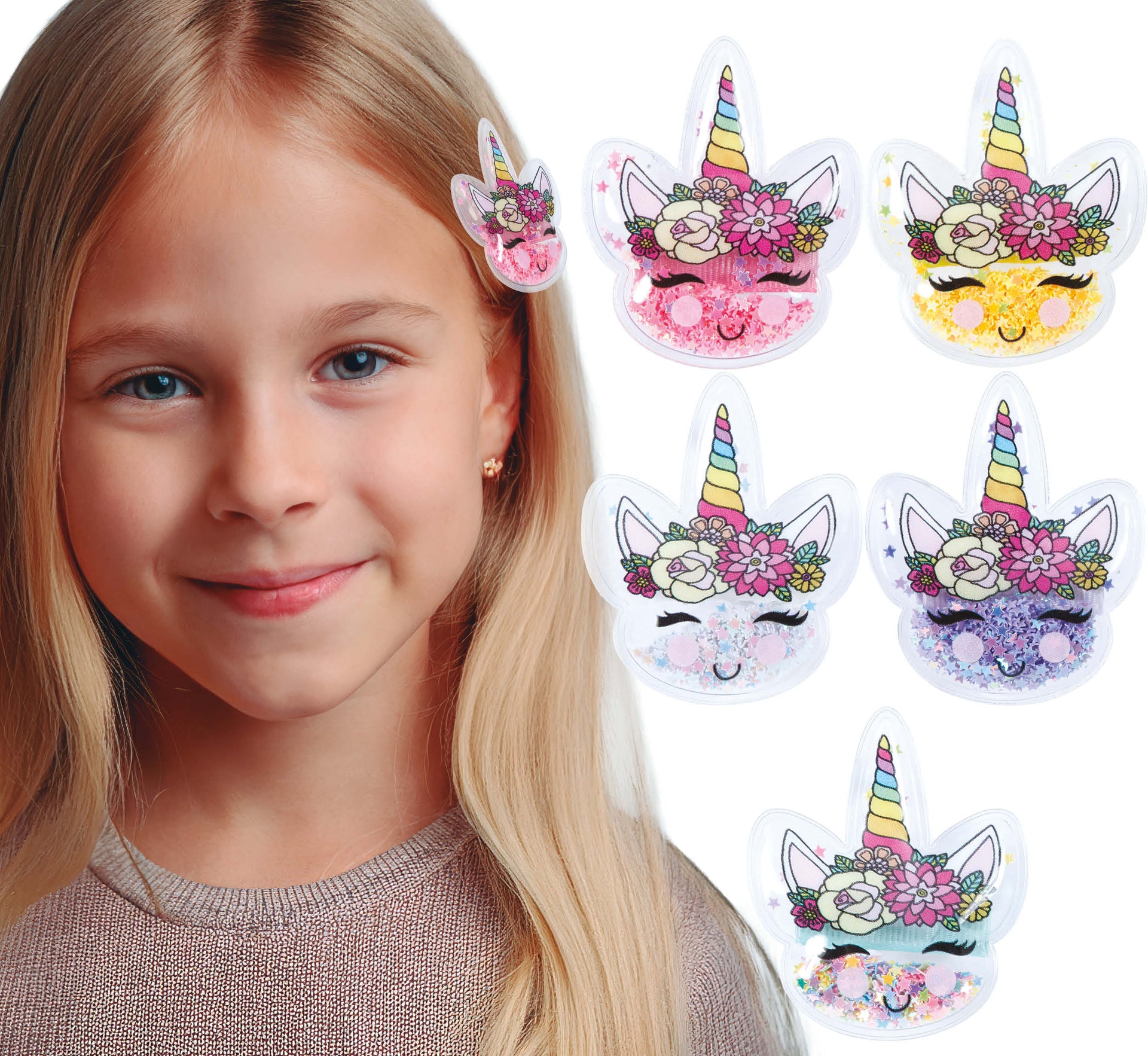 BLISTER WITH 12 ASSORTED UNICORN CLIPS 5 CM