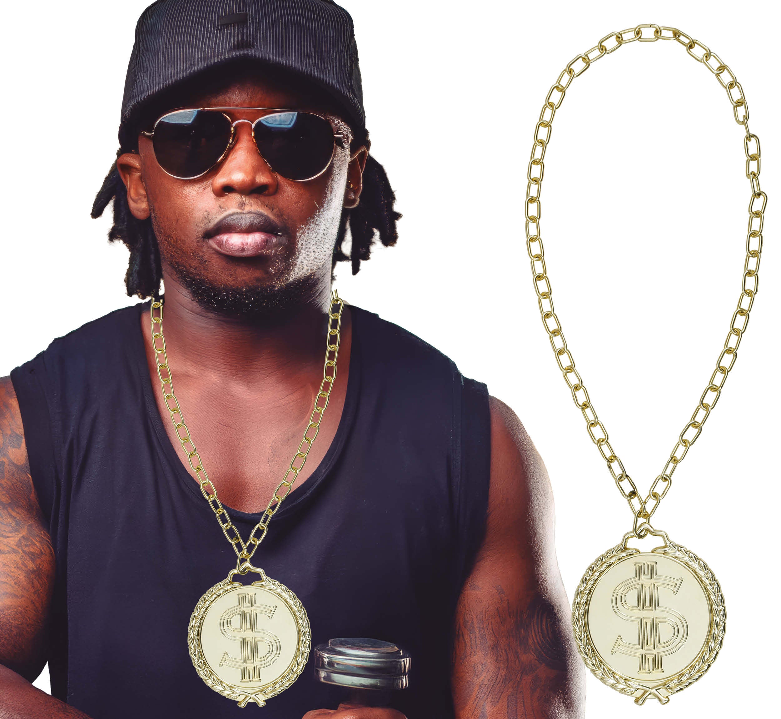 DOLLAR MEDALLION GOLD 13 CM PVC, ADULT