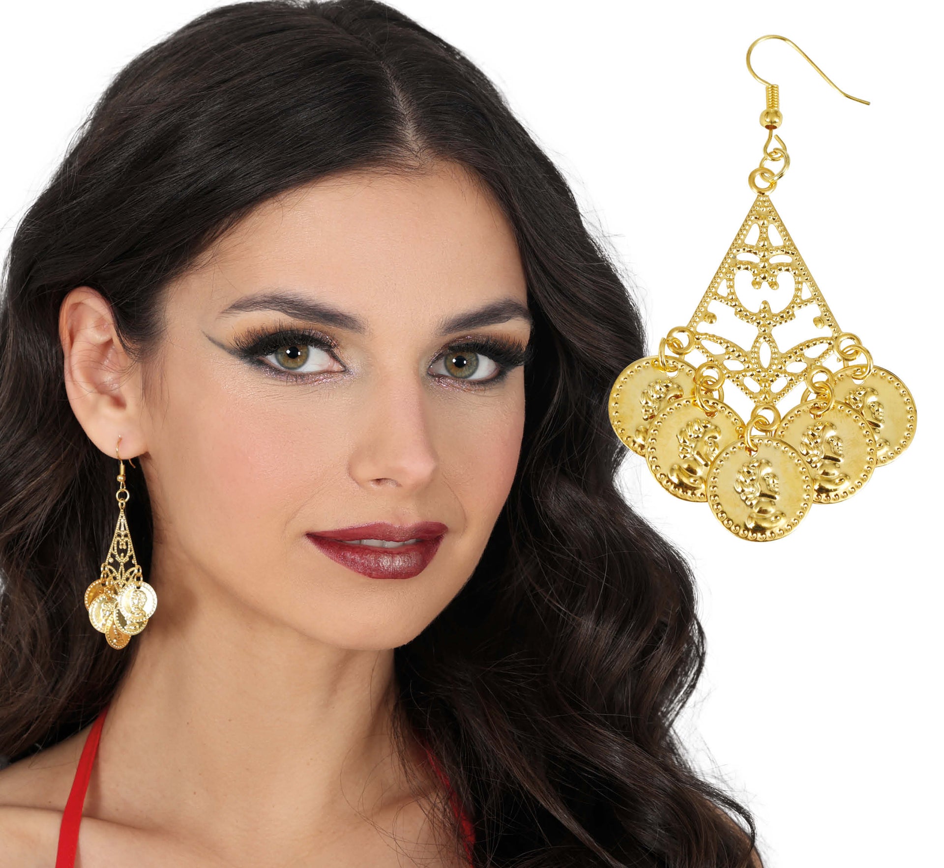 METALLIC COIN EARRINGS 5 CM, ADULT