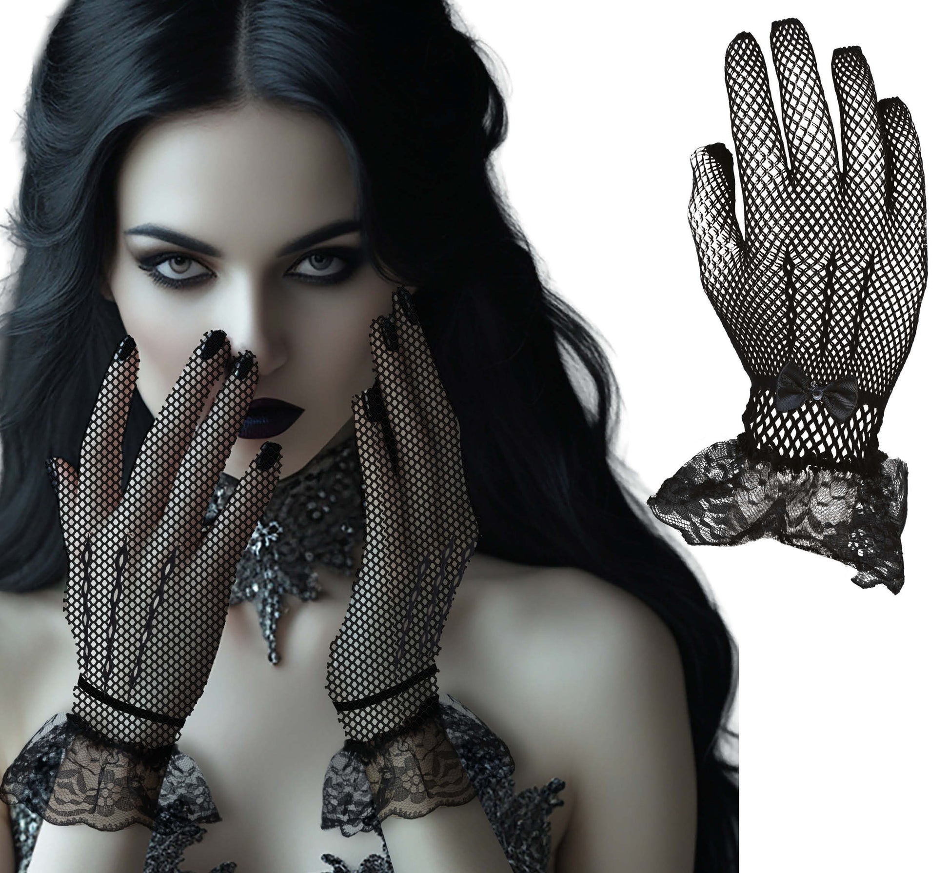 BLACK LACE GLOVES, ADULT