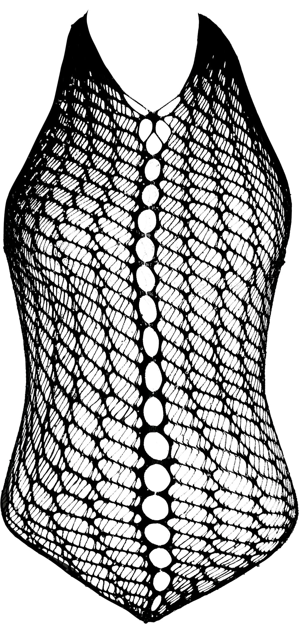 BLACK FISHNET BODYSUIT WITH RHINESTONES, ADULT