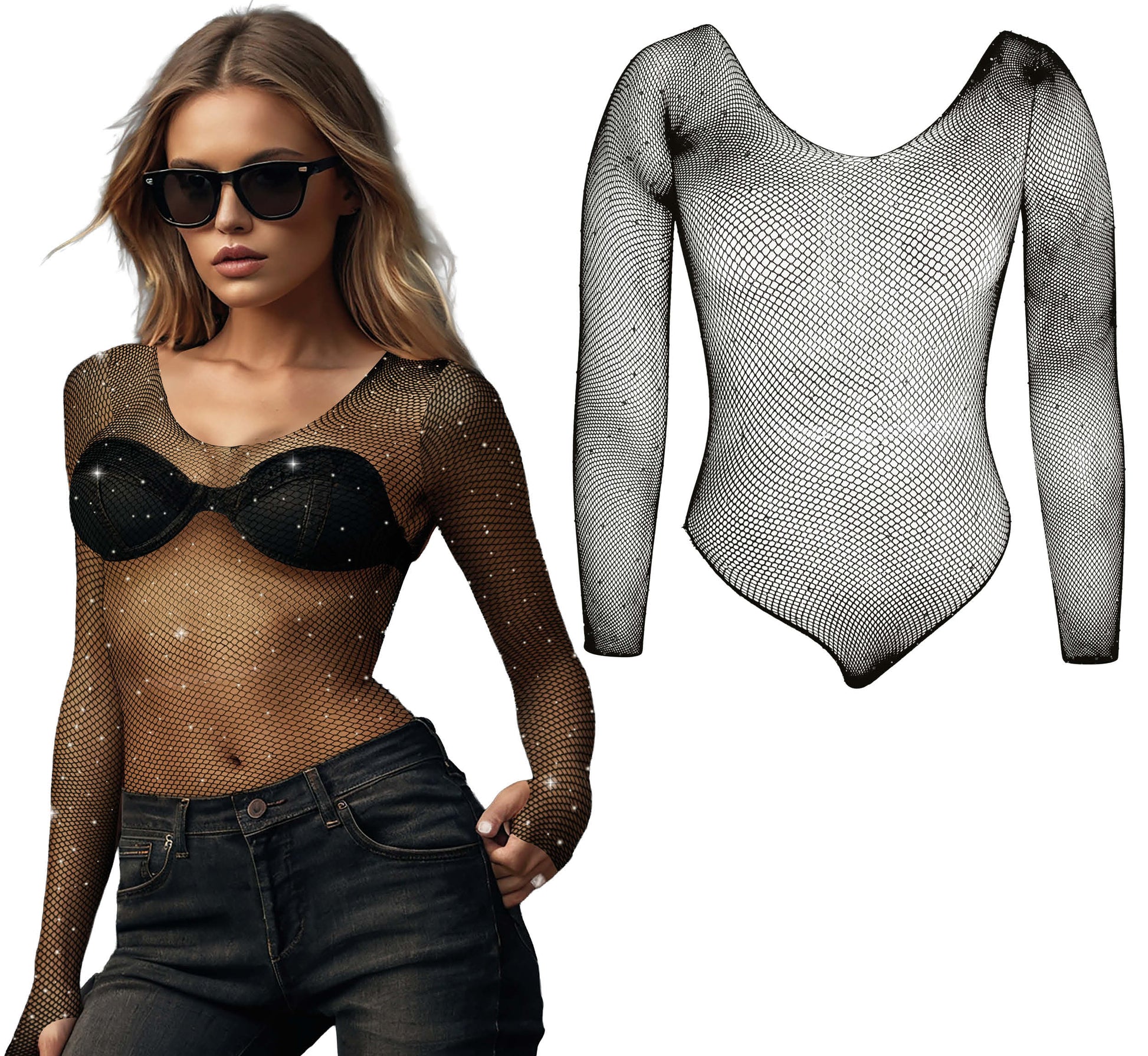 BLACK BODYSUIT WITH RHINESTONES, ADULT