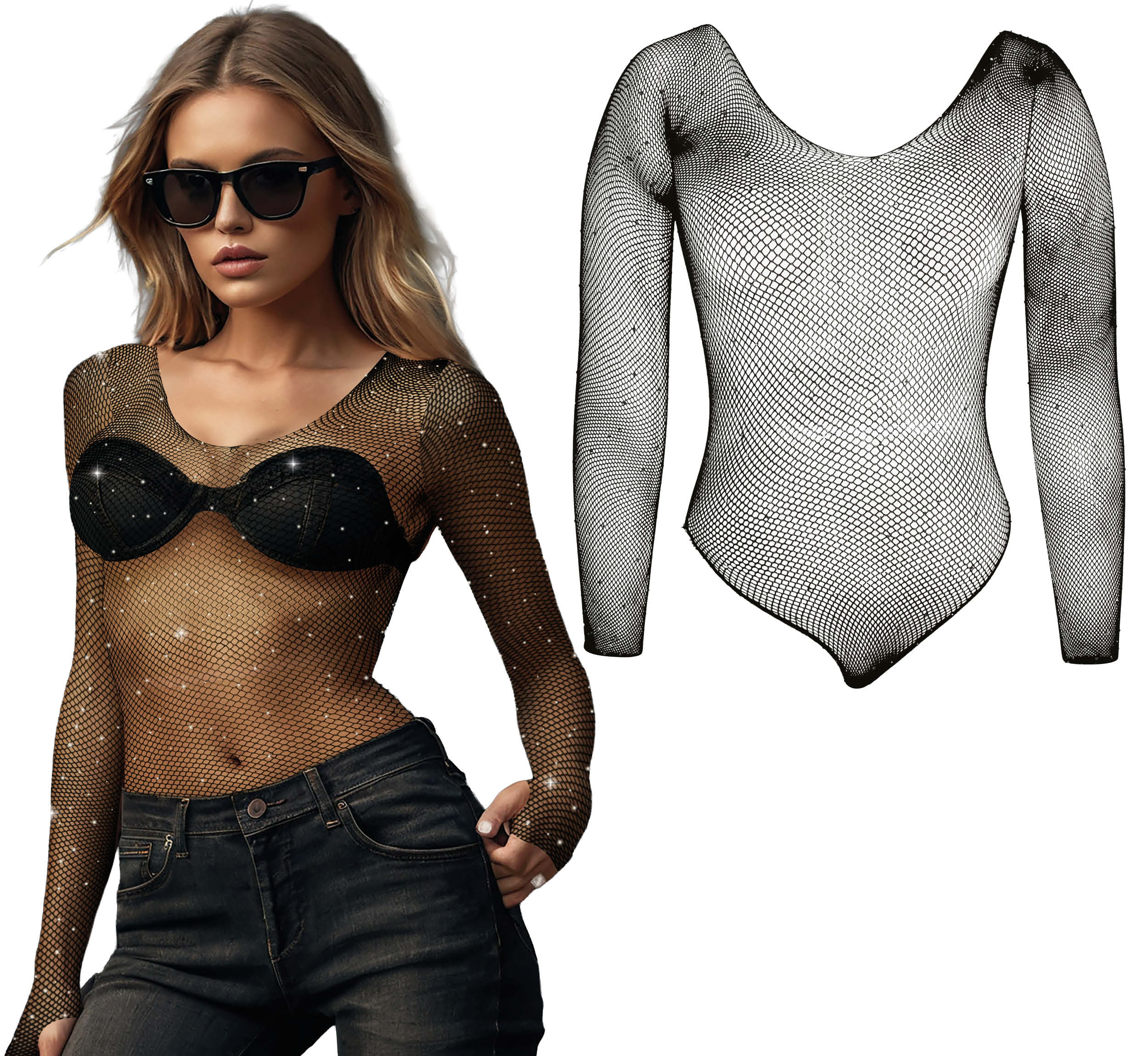 BLACK BODYSUIT WITH RHINESTONES, ADULT