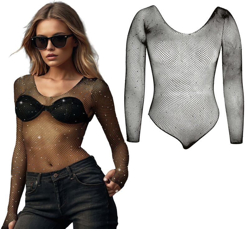 BLACK BODYSUIT WITH RHINESTONES, ADULT