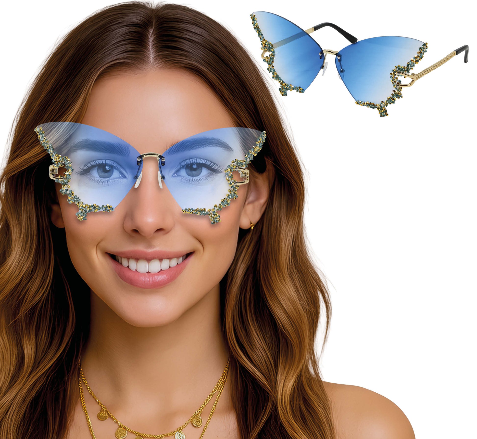 BUTTERFLY GLASSES WITH RHINESTONE