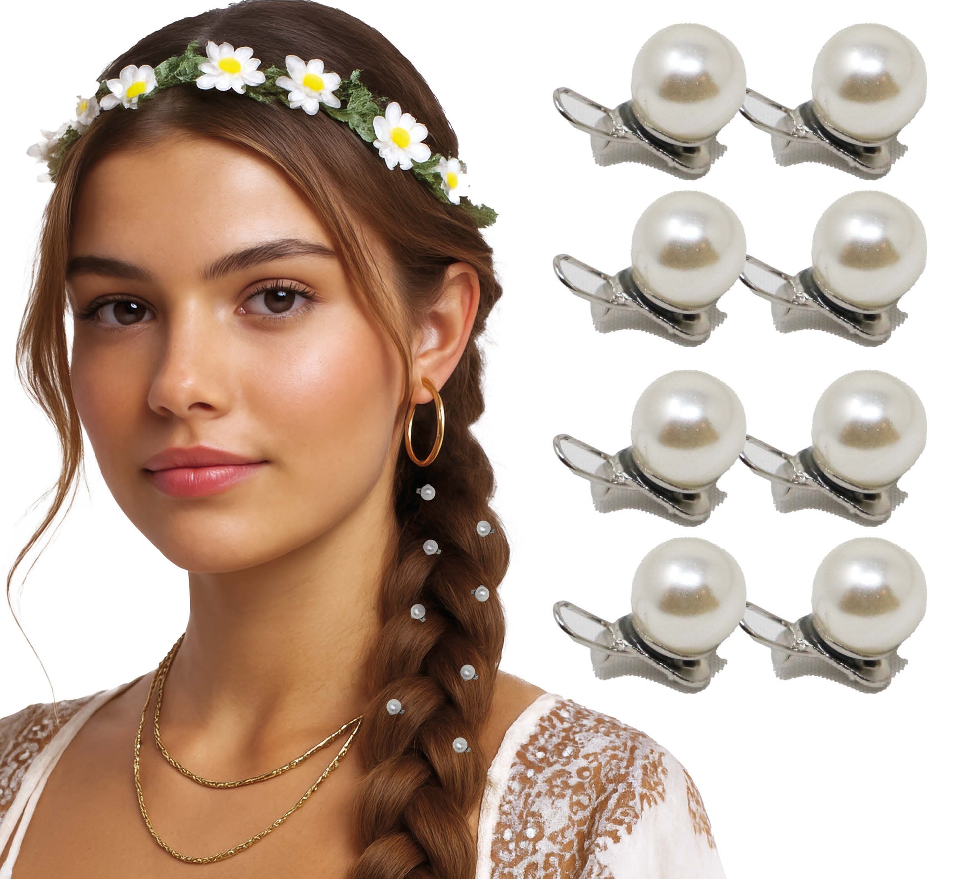 BLISTER OF 8 PEARLS WITH HAIR CLIP