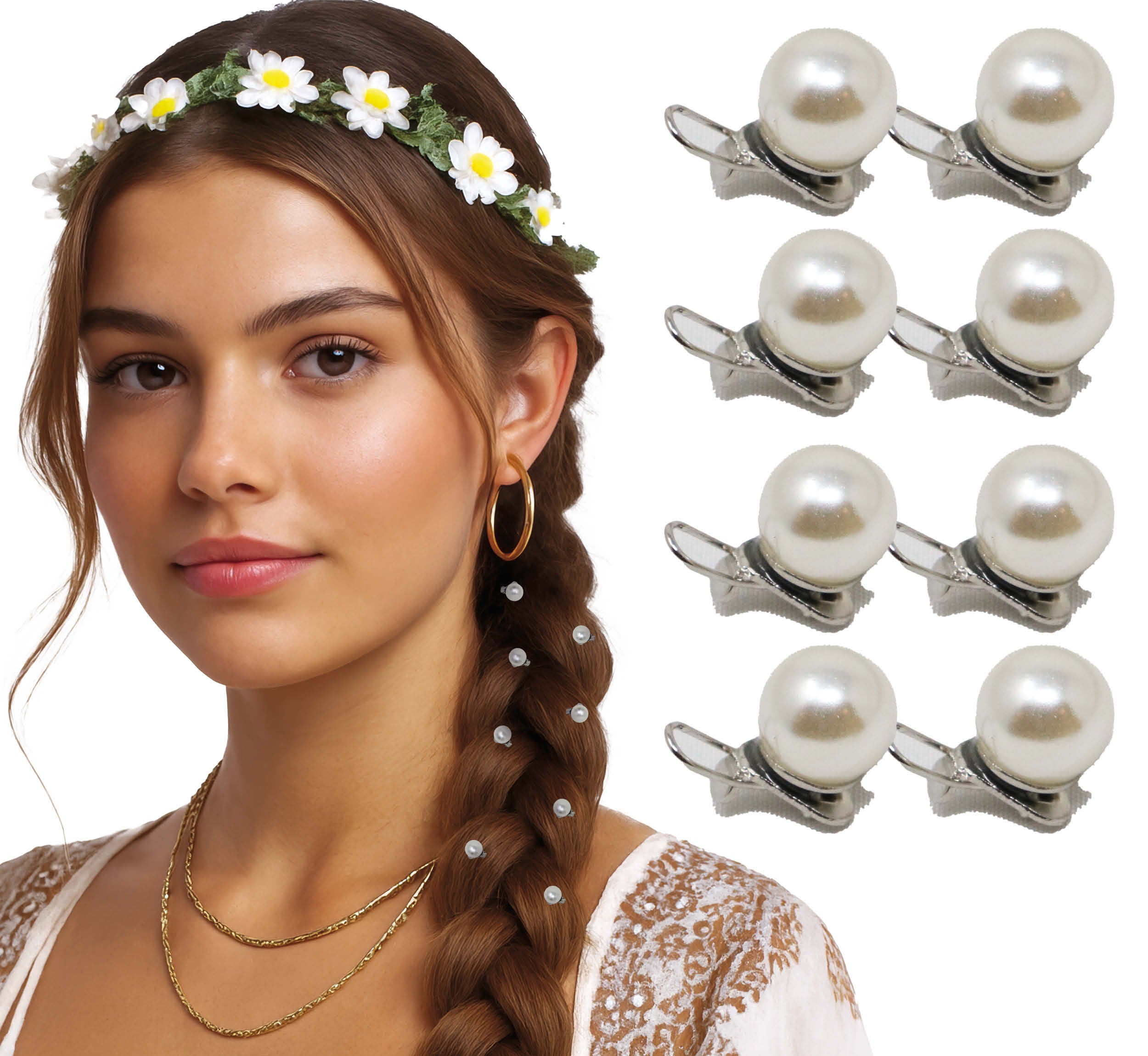 BLISTER OF 8 PEARLS WITH HAIR CLIP