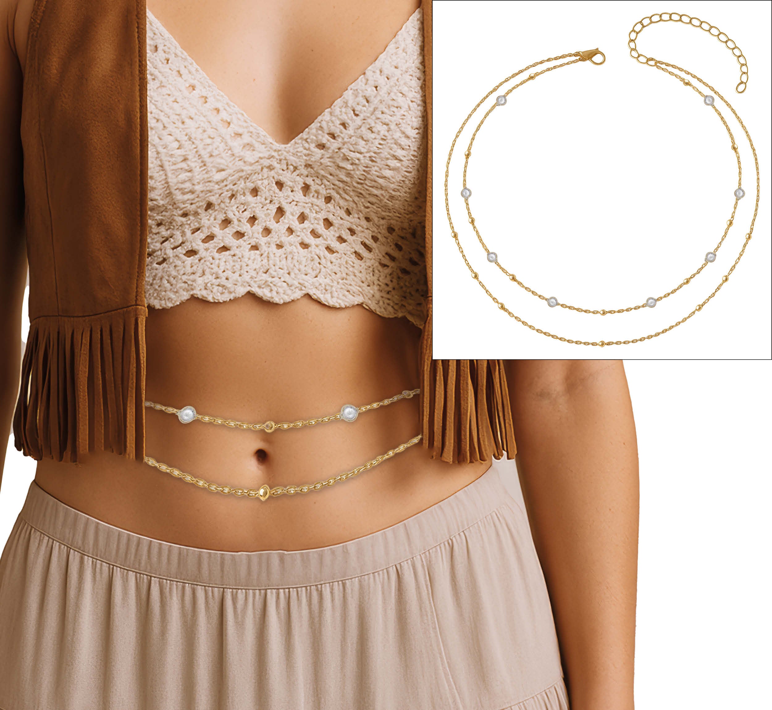 Waist chain with silver stones