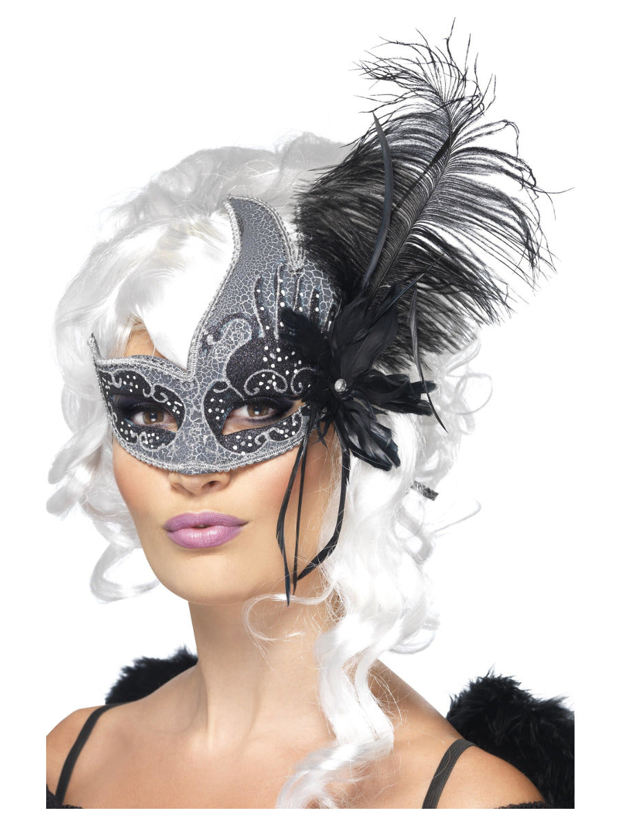 Masquerade Dark Angel Eyemask, Silver & Black - 1