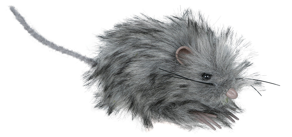 GREY FLUFFY MOUSE 11 CM
