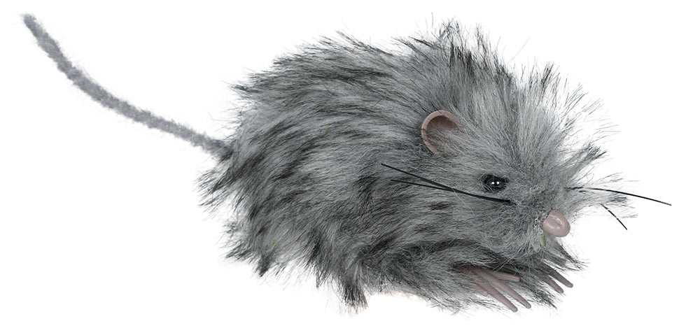 GREY FLUFFY MOUSE 11 CM