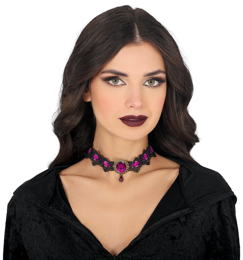 LILAC AND BLACK EMBROIDERED CHOKER