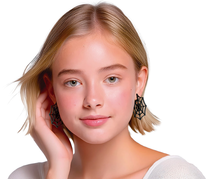 BLACK SPIDERWEB EARRINGS, 5 CM
