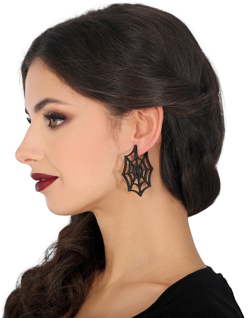 BLACK SPIDERWEB EARRINGS, 5 CM