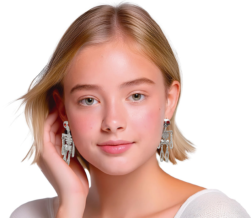 SPARKLING SKELETON EARRINGS SILVER, 6.5 CM
