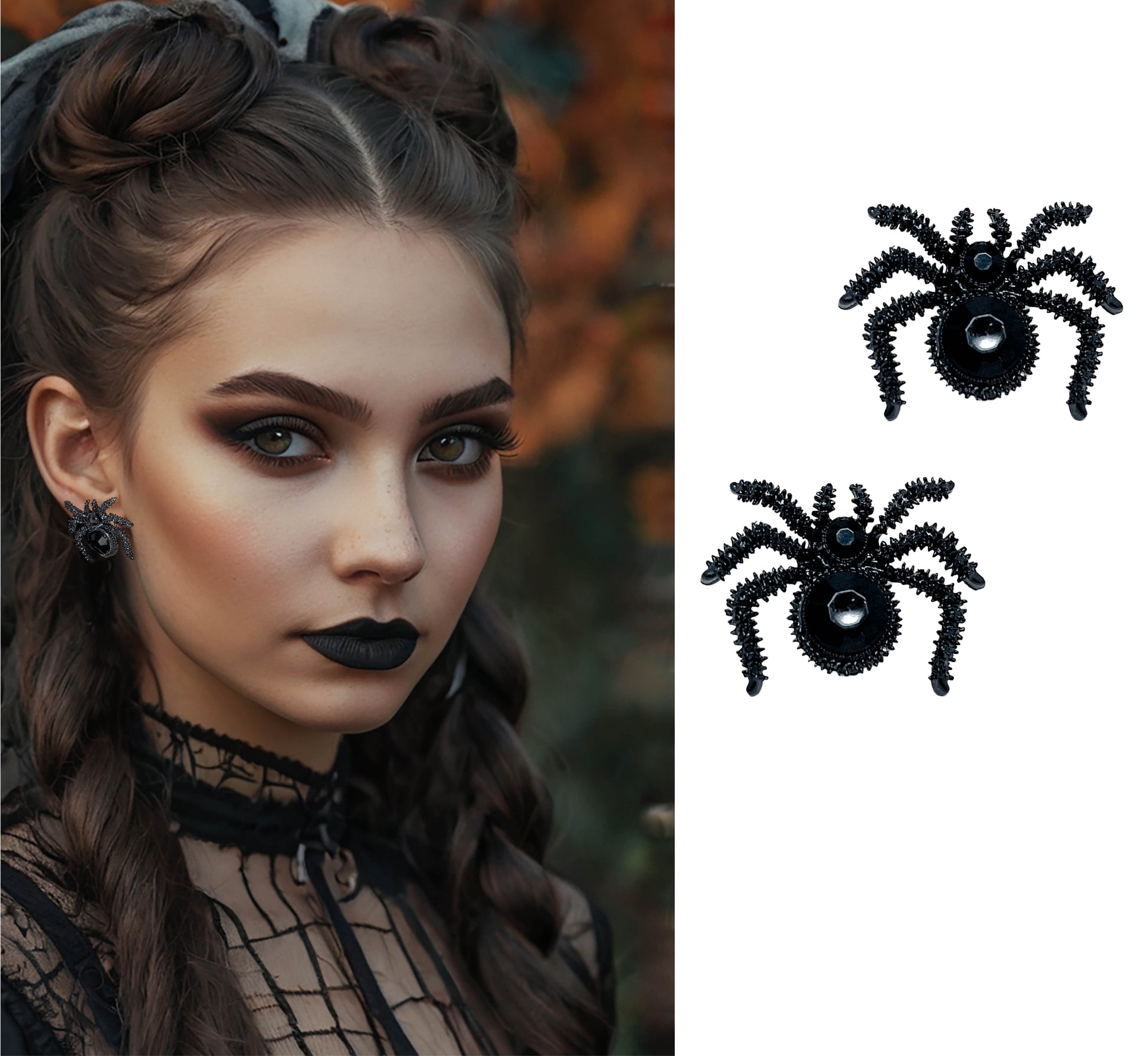 BLACK SPIDER EARRINGS, 2.5 CM