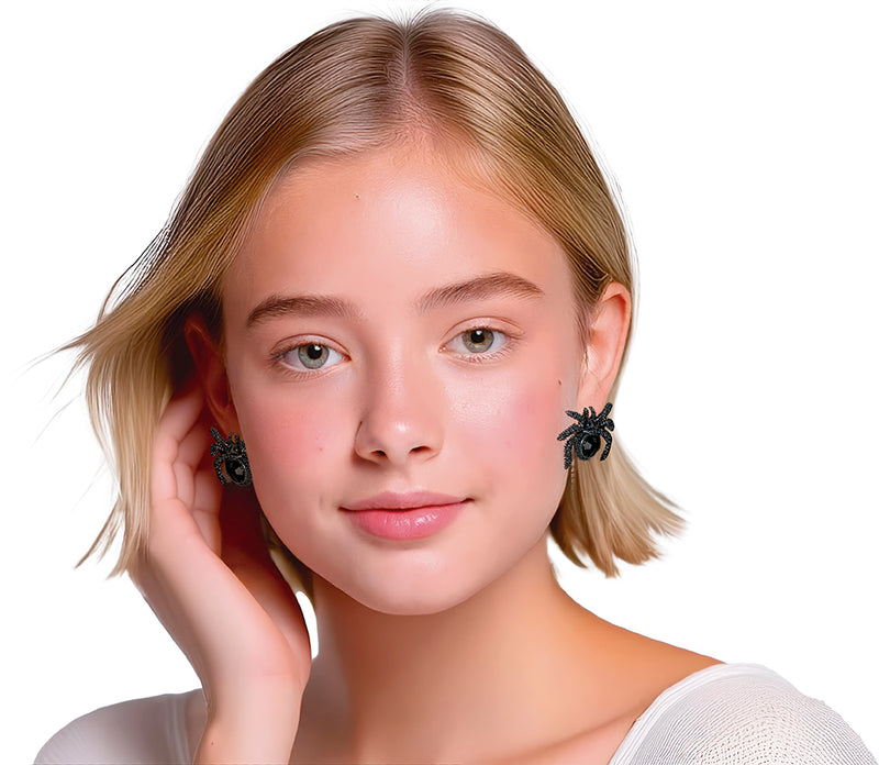 BLACK SPIDER EARRINGS, 2.5 CM