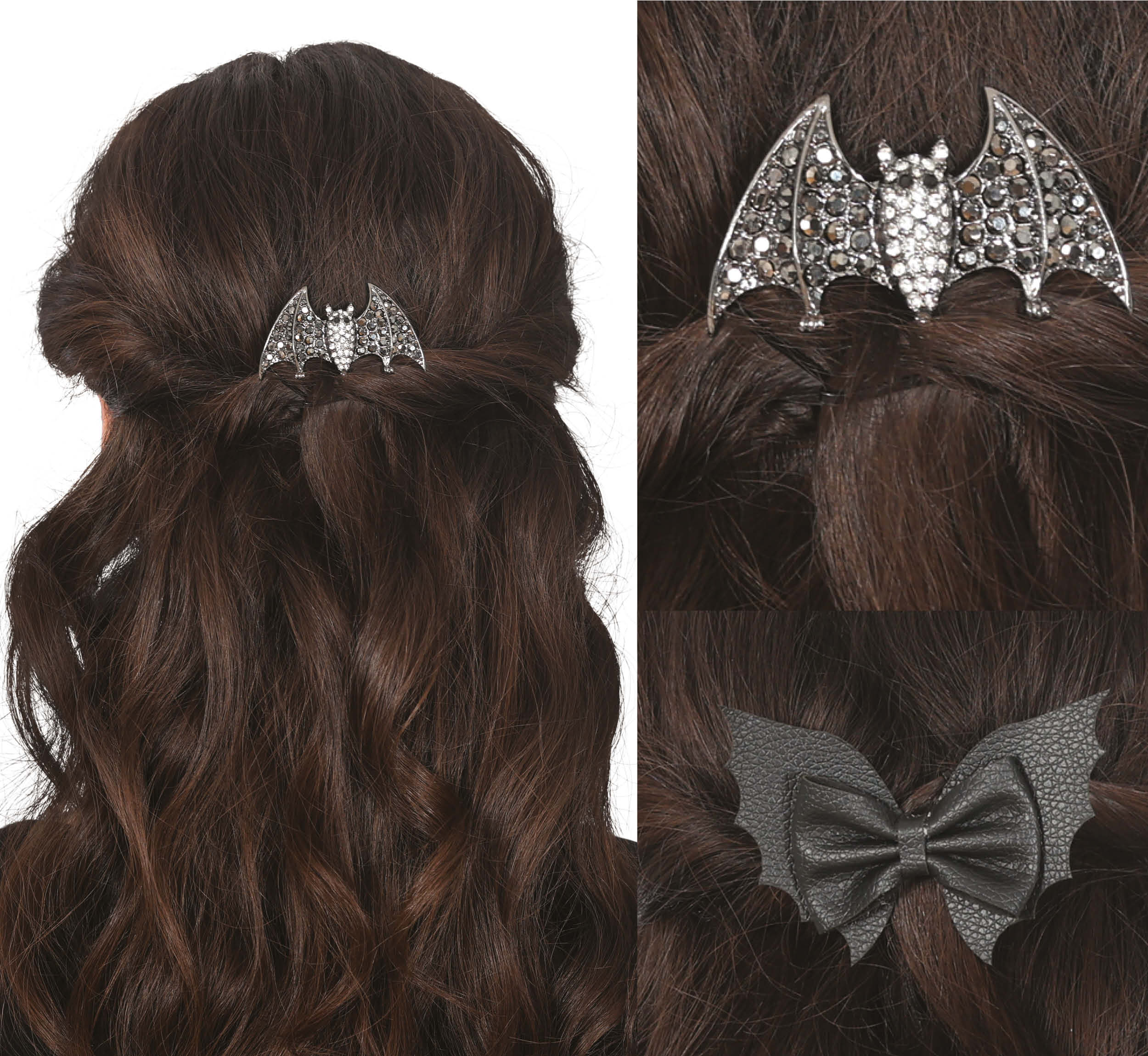 2 BAT HAIR CLIPS, 6 AND 9 CM
