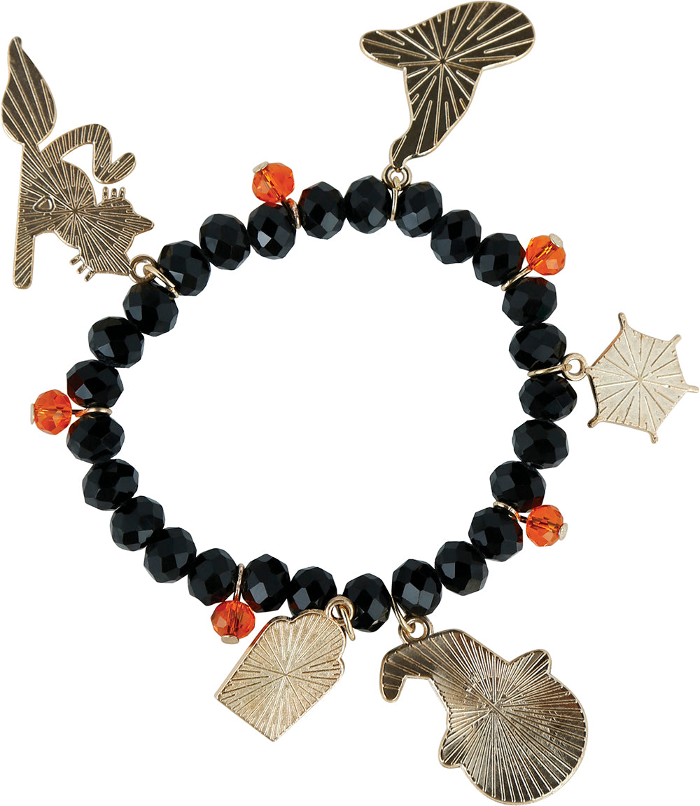 BLACK BRACELET WITH CHARMS
