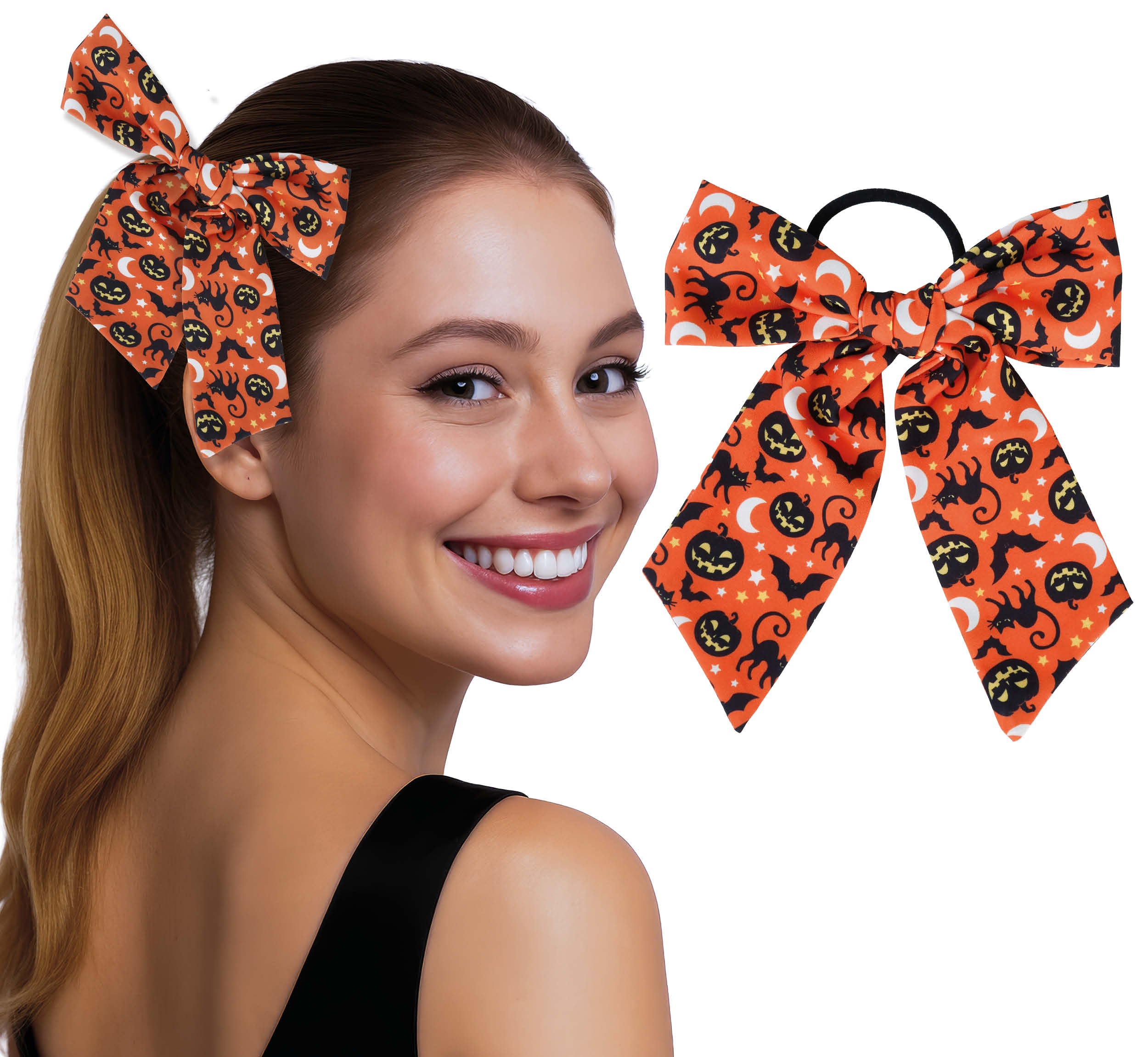 ORANGE HAIR BOW WITH ELASTIC, ADULT
