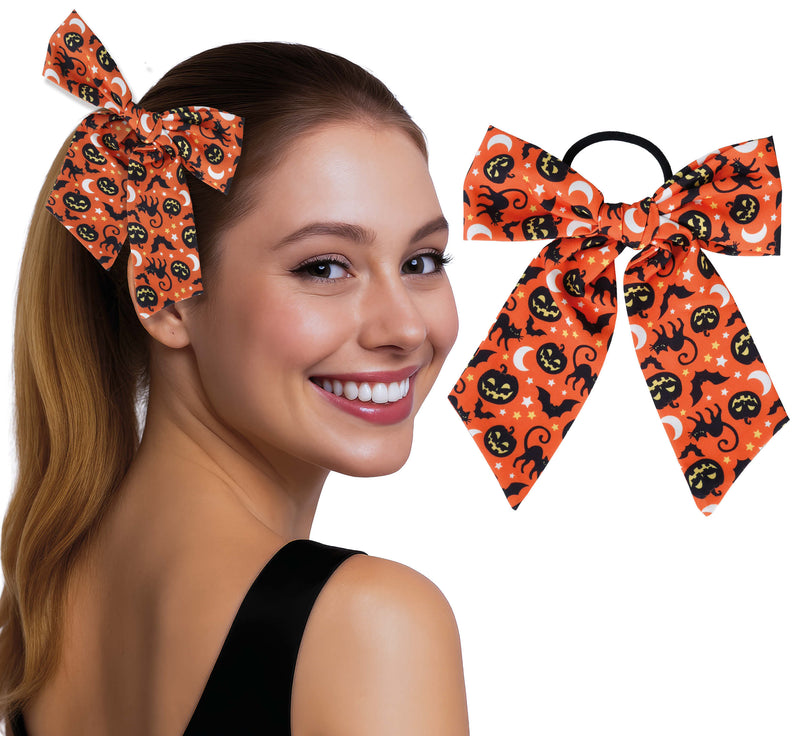 ORANGE HAIR BOW WITH ELASTIC, ADULT