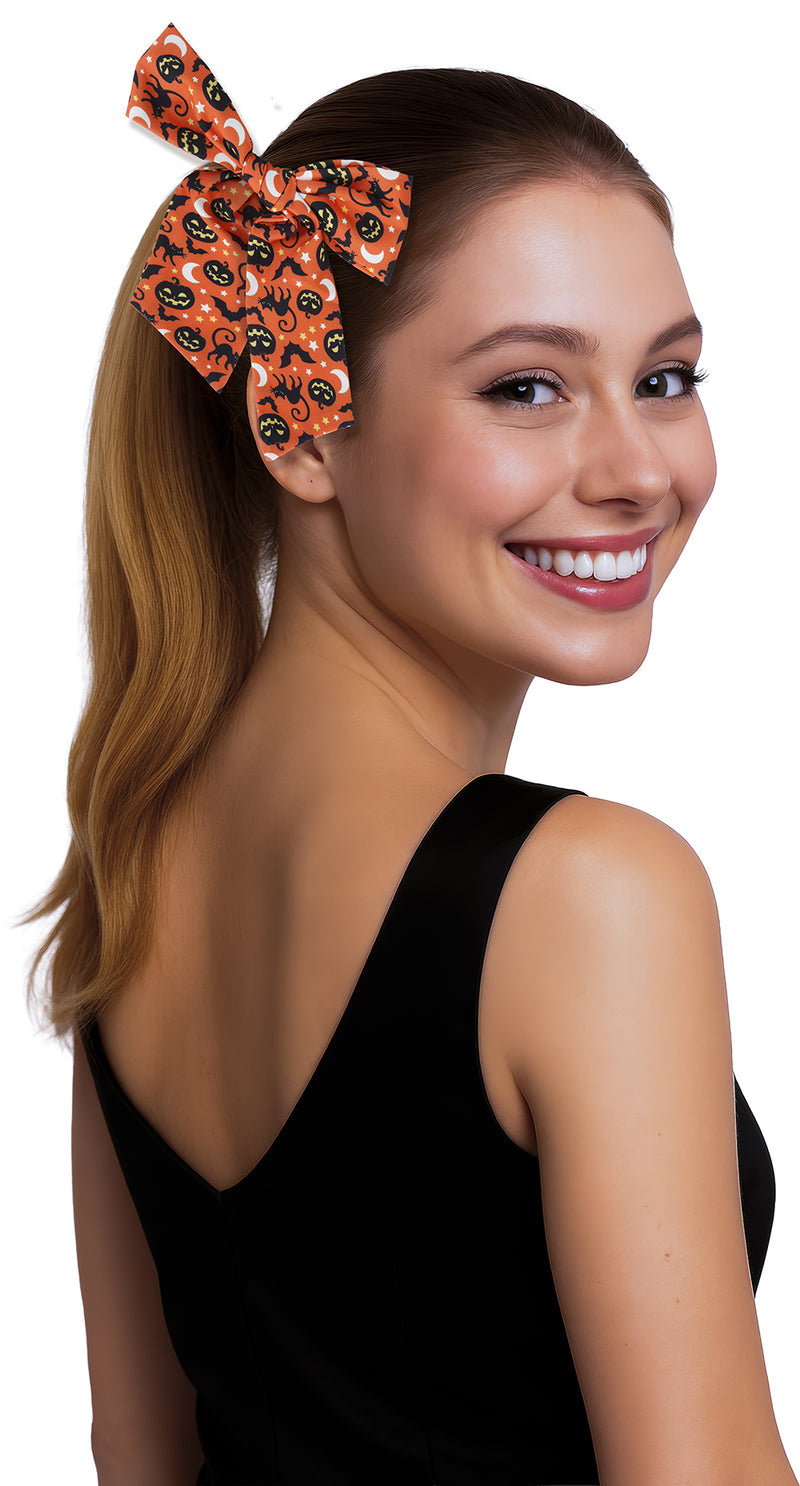 ORANGE HAIR BOW WITH ELASTIC, ADULT
