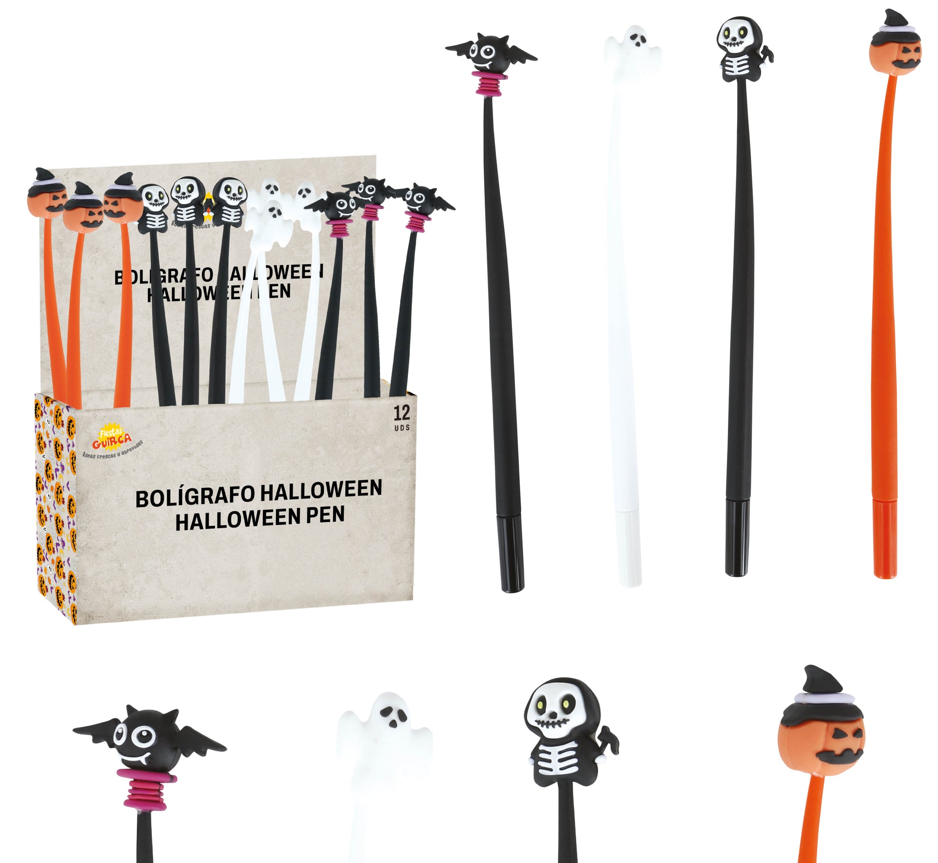 DISPLAY OF 12 HALLOWEEN BALLPOINT PENS, 22 CM