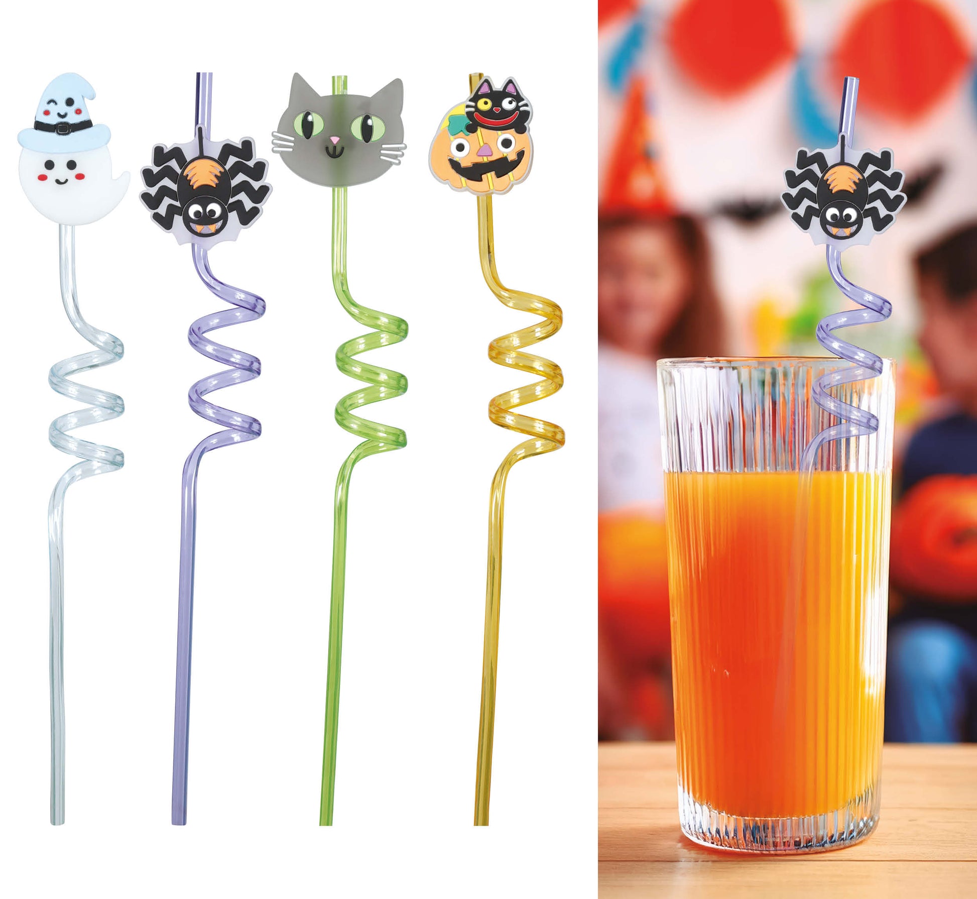 BAG OF 4 HALLOWEEN STRAWS, 27 CM