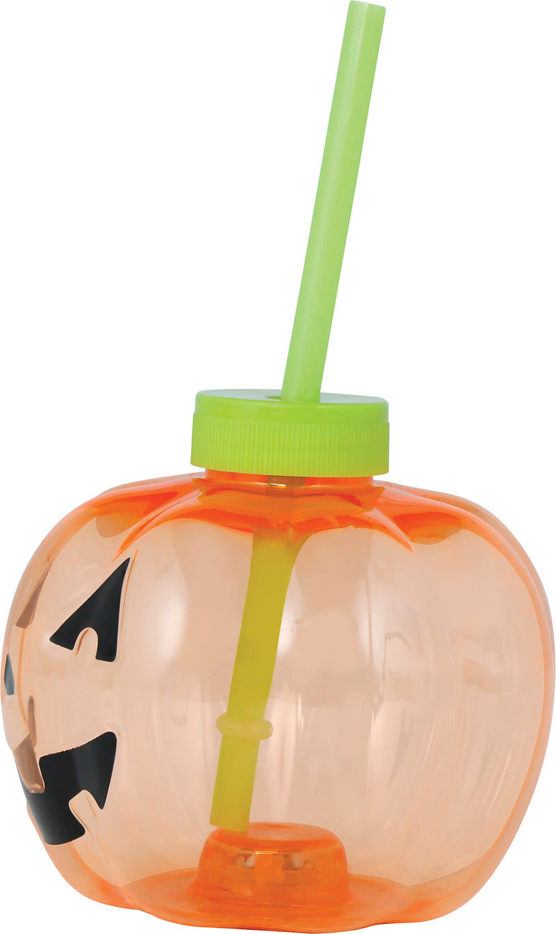 PUMPKIN CUP WITH STRAW, LED, 17 CM