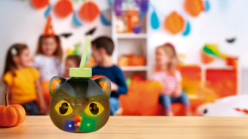 CAT CUP WITH STRAW, LED, 17 CM