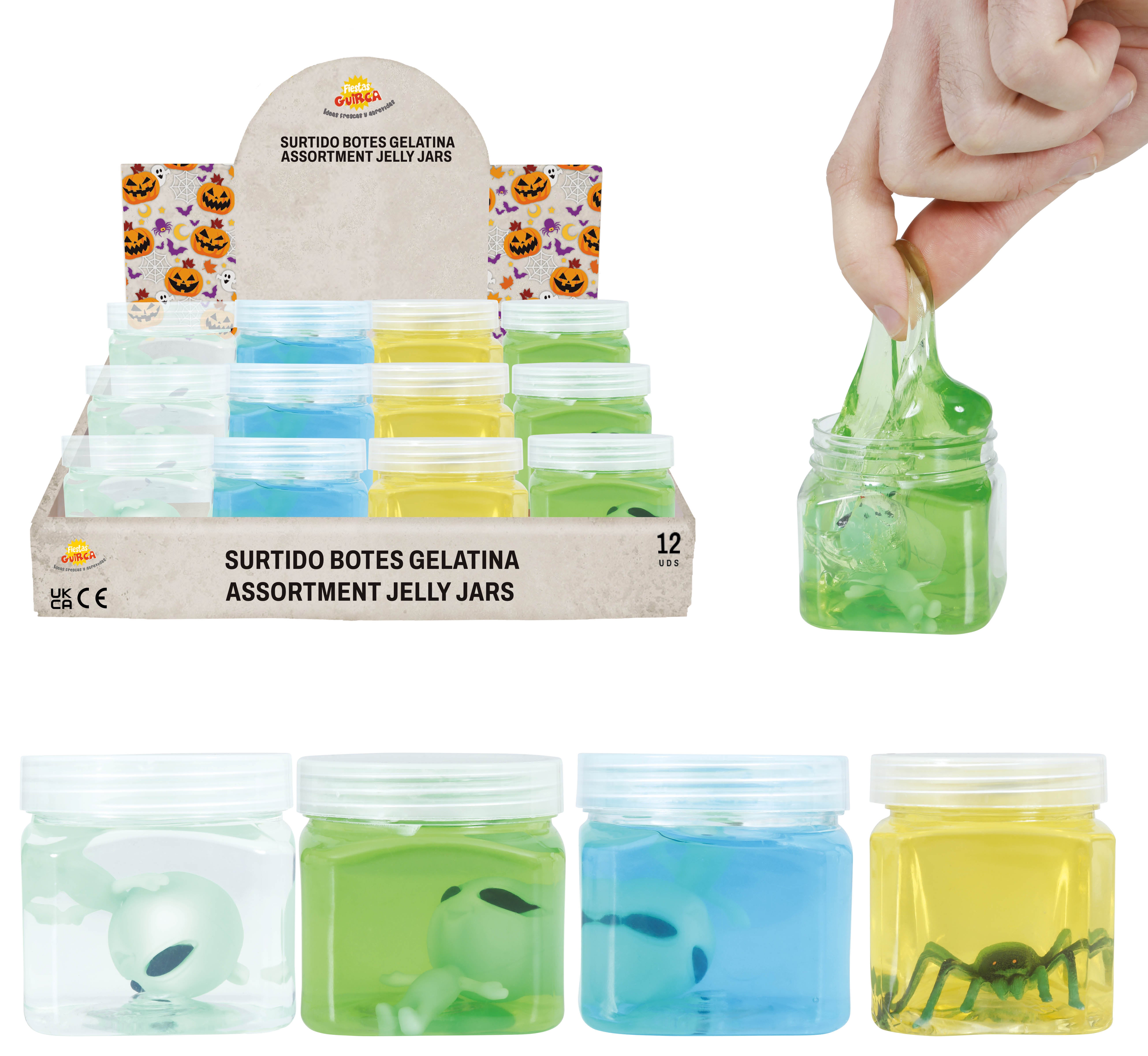 12 ASSORTED SLIME JARS WITH SPIDERS AND ALIENS 5.5