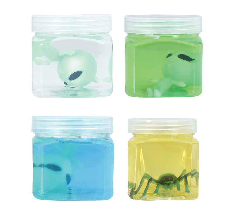 12 ASSORTED SLIME JARS WITH SPIDERS AND ALIENS 5.5