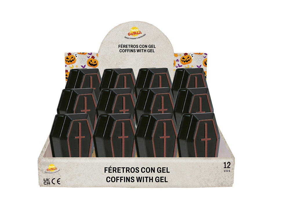 DISPLAY OF 12 COFFINS WITH GEL, 7X3 CM