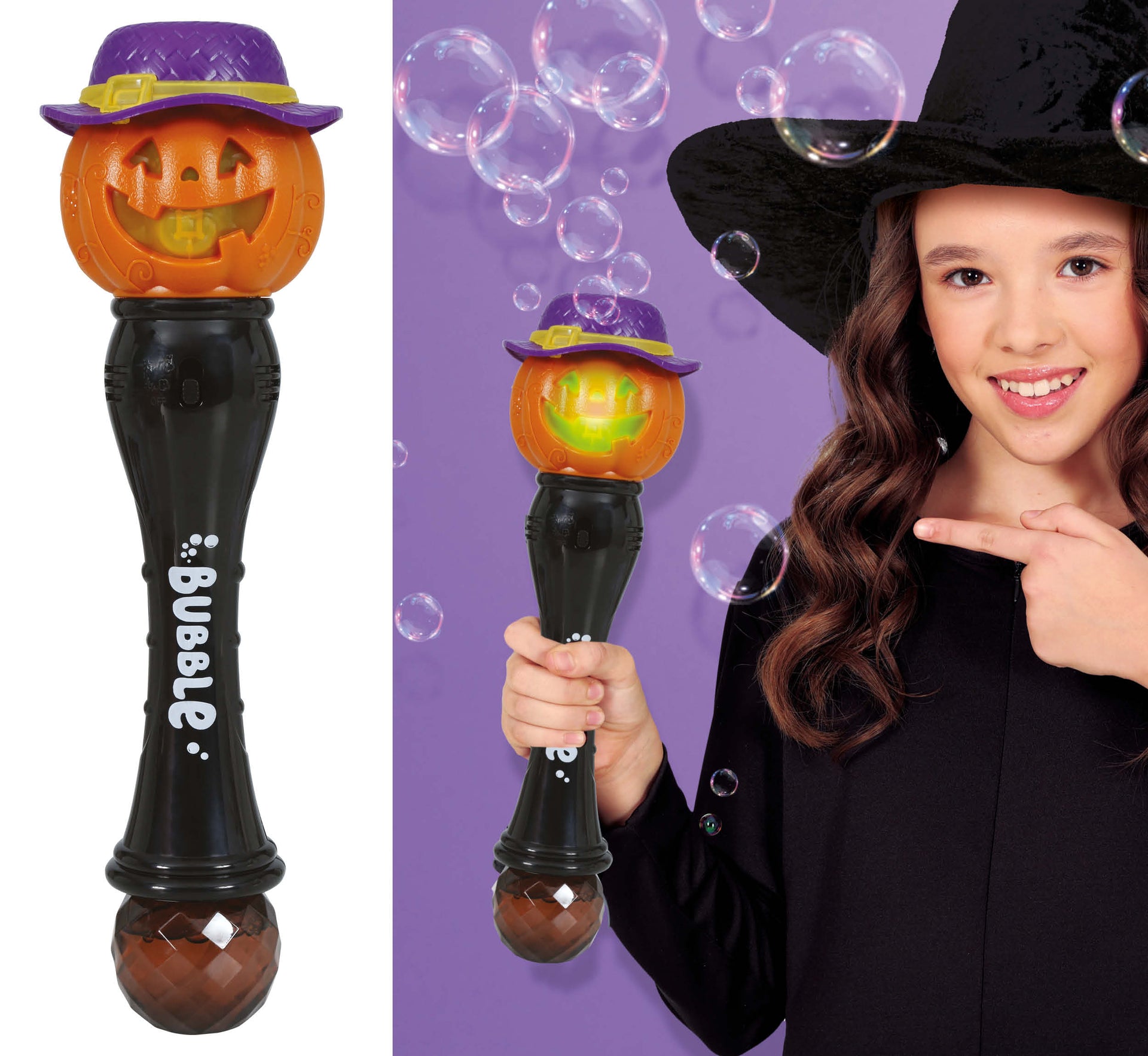 PUMPKIN WAND BUBBLES LIGHT AND SOUND, 32 CM