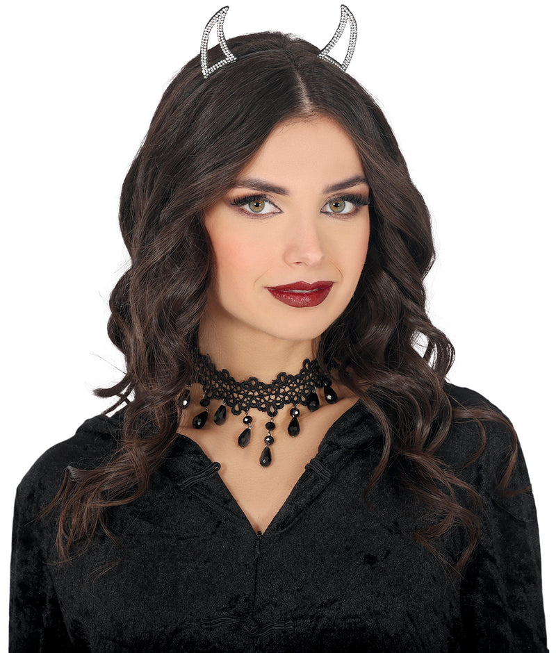 BRIGHT SILVER DEMON HEADBAND